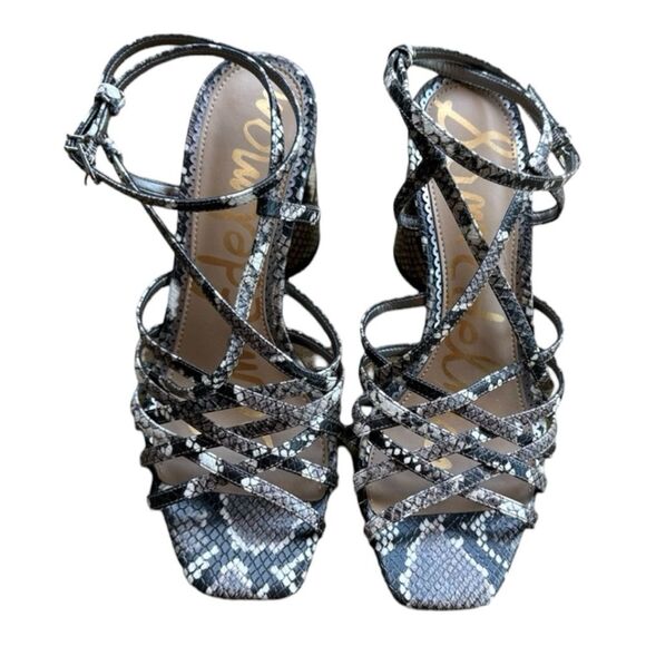 Sam Edelman Snake Skin Print Sandals Block Chunky Heel Strappy Chic Size 8.5 - Picture 4 of 7